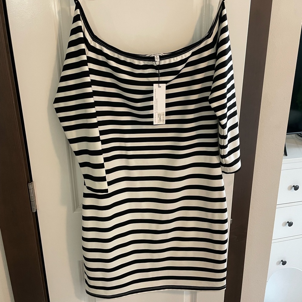 Off the should, striped dress